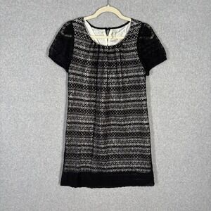 Lace Mesh Dress Medium Puff Pleated Neck Mod Shift Coquette Whimsigoth Twee